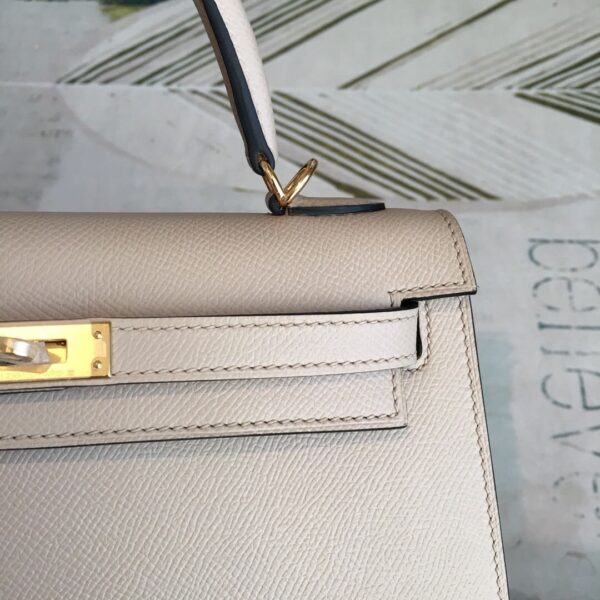 1:1 Replica Hermes Kelly Light Gray For Women Gold Toned Hardware 10in/25cm