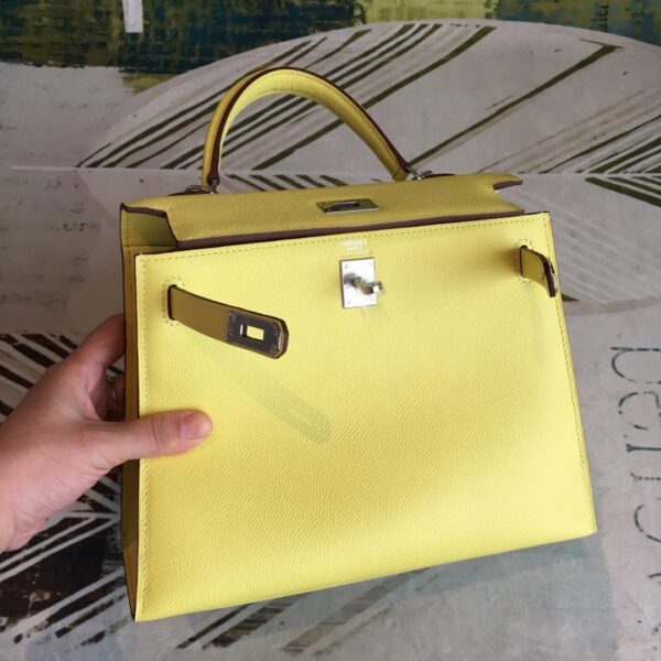 1:1 Replica Hermes Kelly Light Yellow For Women Silver Toned Hardware 10in/25cm