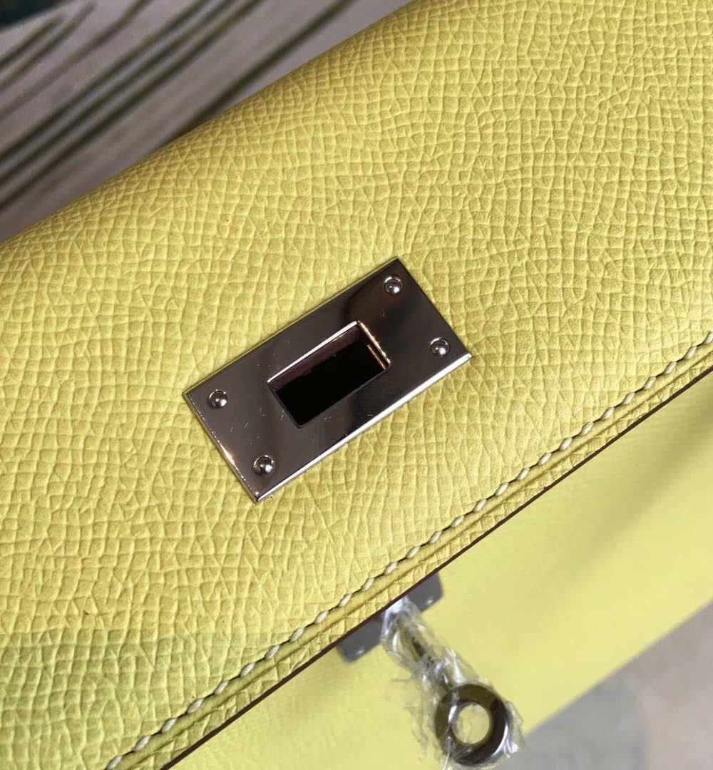 1:1 Replica Hermes Kelly Light Yellow For Women Silver Toned Hardware 10in/25cm