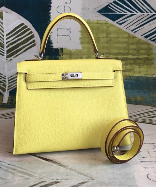 1:1 Replica Hermes Kelly Light Yellow For Women Silver Toned Hardware 10in/25cm
