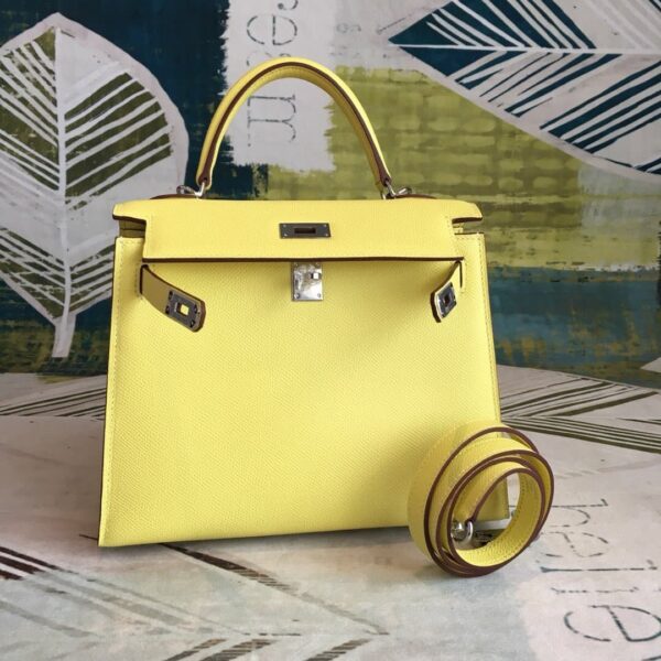 1:1 Replica Hermes Kelly Light Yellow For Women Silver Toned Hardware 10in/25cm