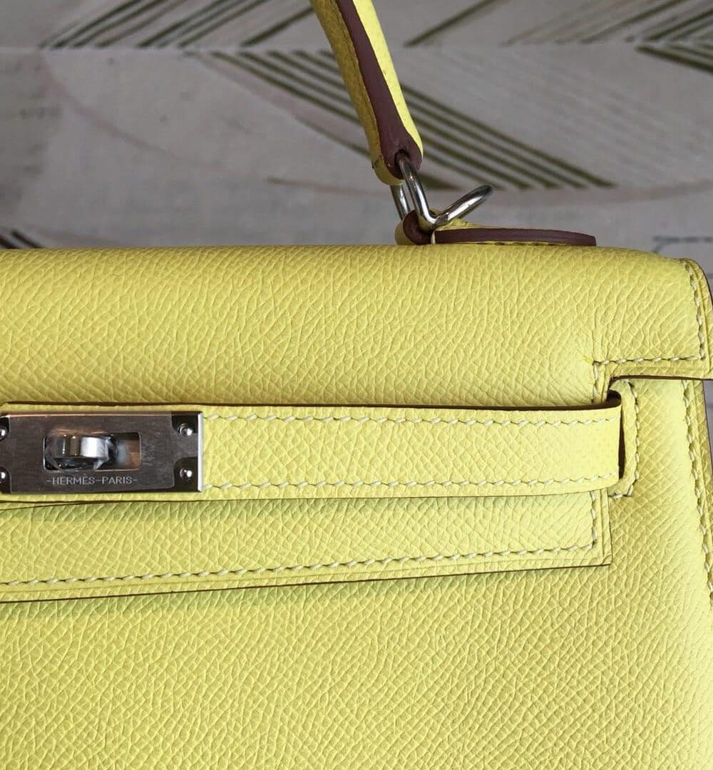 1:1 Replica Hermes Kelly Light Yellow For Women Silver Toned Hardware 10in/25cm