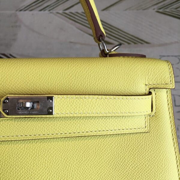 1:1 Replica Hermes Kelly Light Yellow For Women Silver Toned Hardware 10in/25cm