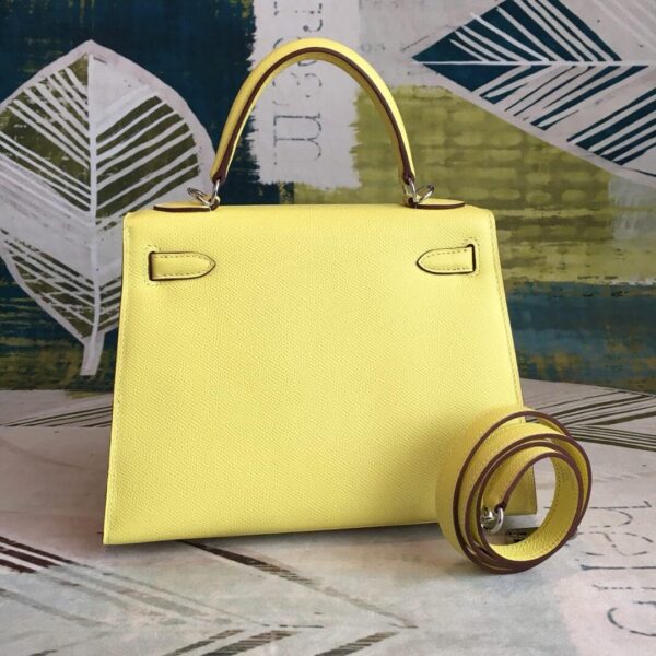 1:1 Replica Hermes Kelly Light Yellow For Women Silver Toned Hardware 10in/25cm