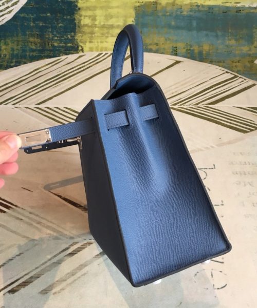 1:1 Replica Hermes Kelly Navy For Women Silver Toned Hardware 10in/25cm