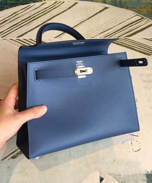 1:1 Replica Hermes Kelly Navy For Women Silver Toned Hardware 10in/25cm