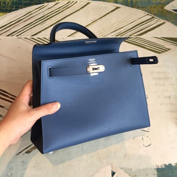1:1 Replica Hermes Kelly Navy For Women Silver Toned Hardware 10in/25cm