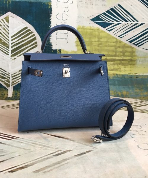 1:1 Replica Hermes Kelly Navy For Women Silver Toned Hardware 10in/25cm