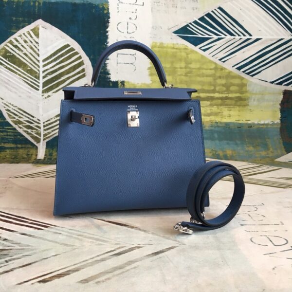 1:1 Replica Hermes Kelly Navy For Women Silver Toned Hardware 10in/25cm