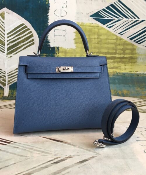 1:1 Replica Hermes Kelly Navy For Women Silver Toned Hardware 10in/25cm