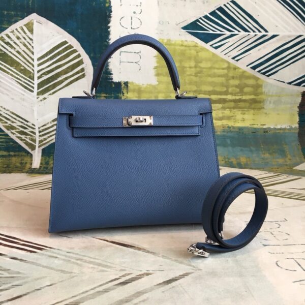 1:1 Replica Hermes Kelly Navy For Women Silver Toned Hardware 10in/25cm