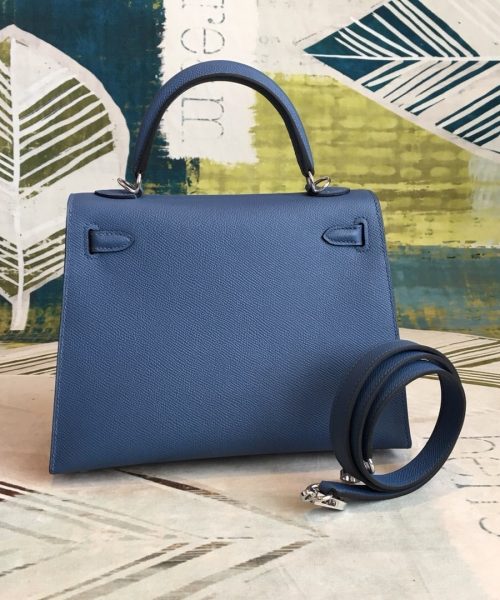 1:1 Replica Hermes Kelly Navy For Women Silver Toned Hardware 10in/25cm