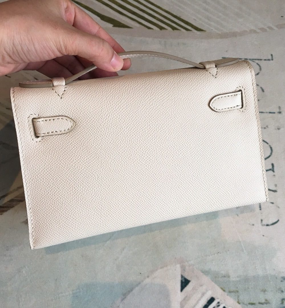 1:1 Replica Hermes Kelly Pochettee White For Women Gold Toned Hardware 8.5in/22cm