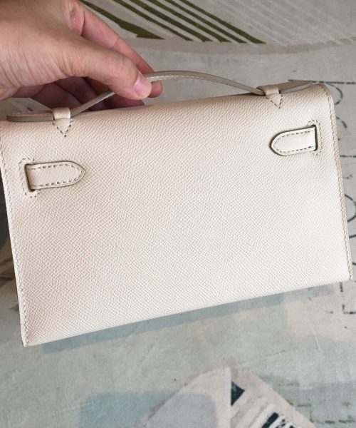 1:1 Replica Hermes Kelly Pochettee White For Women Gold Toned Hardware 8.5in/22cm