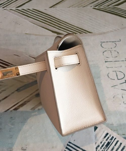 1:1 Replica Hermes Kelly Pochettee White For Women Gold Toned Hardware 8.5in/22cm
