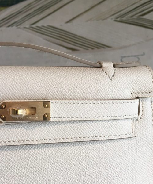 1:1 Replica Hermes Kelly Pochettee White For Women Gold Toned Hardware 8.5in/22cm