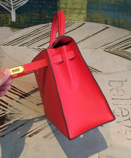 1:1 Replica Hermes Kelly Red For Women Gold Toned Hardware 10in/25cm