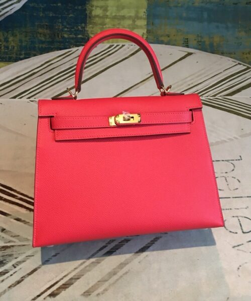 1:1 Replica Hermes Kelly Red For Women Gold Toned Hardware 10in/25cm