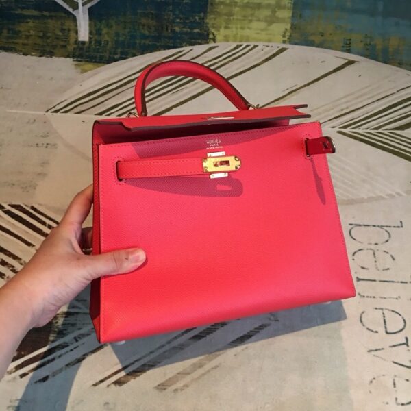 1:1 Replica Hermes Kelly Red For Women Gold Toned Hardware 10in/25cm