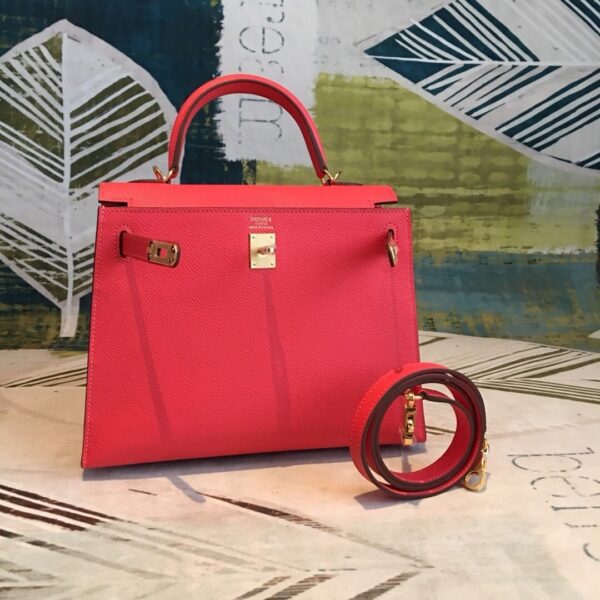 1:1 Replica Hermes Kelly Red For Women Gold Toned Hardware 10in/25cm