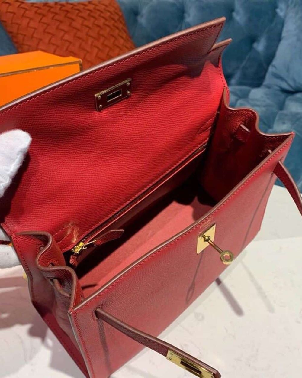 1:1 Replica Hermes Kelly Tomate For Women Gold Toned Hardware 10in/25cm