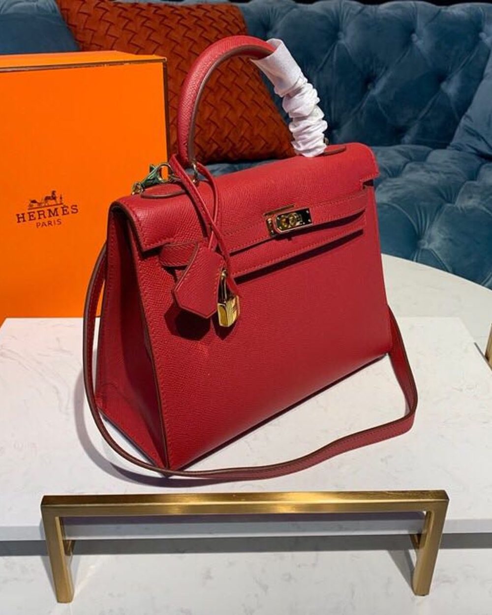 1:1 Replica Hermes Kelly Tomate For Women Gold Toned Hardware 10in/25cm