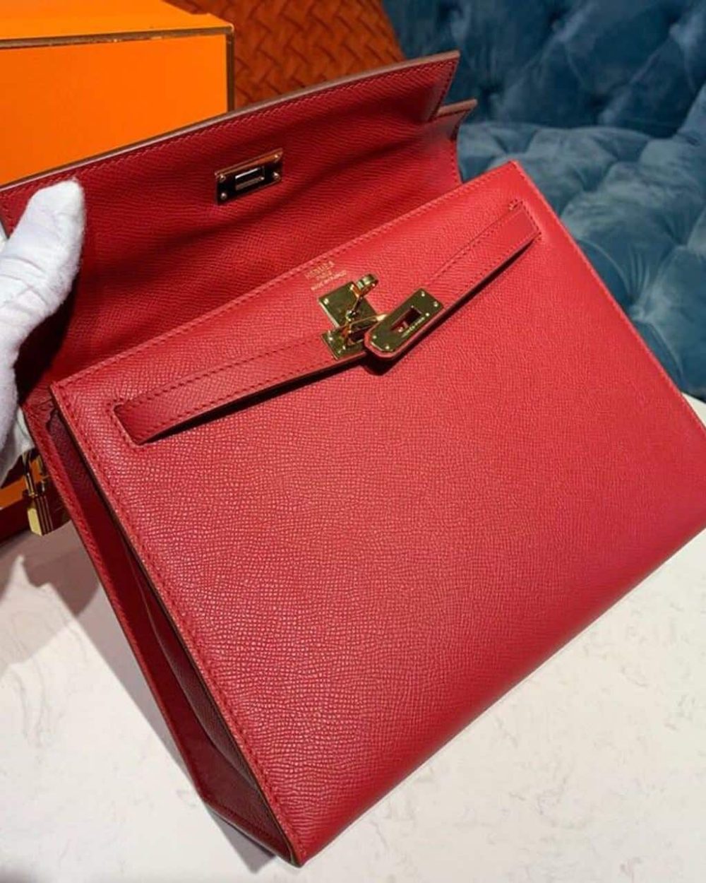 1:1 Replica Hermes Kelly Tomate For Women Gold Toned Hardware 10in/25cm