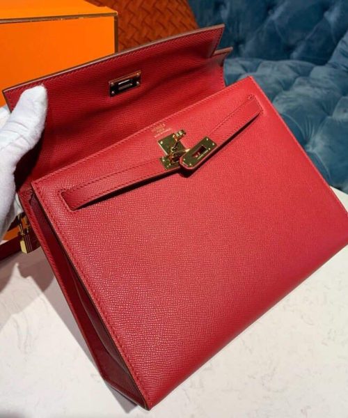 1:1 Replica Hermes Kelly Tomate For Women Gold Toned Hardware 10in/25cm
