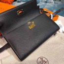 1:1 Replica Hermes Kelly Wallet To Go Woc Black With Gold Toned Hardware Bag For Women 8.2in/21cm