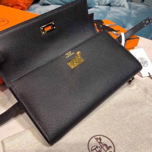 1:1 Replica Hermes Kelly Wallet To Go Woc Black With Gold Toned Hardware Bag For Women 8.2in/21cm
