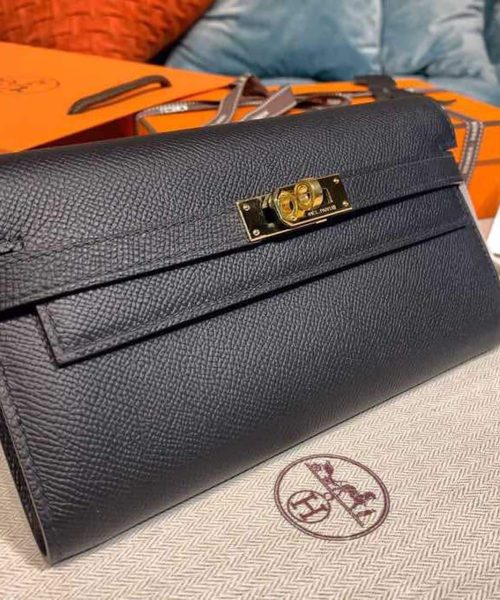 1:1 Replica Hermes Kelly Wallet To Go Woc Black With Gold Toned Hardware Bag For Women 8.2in/21cm