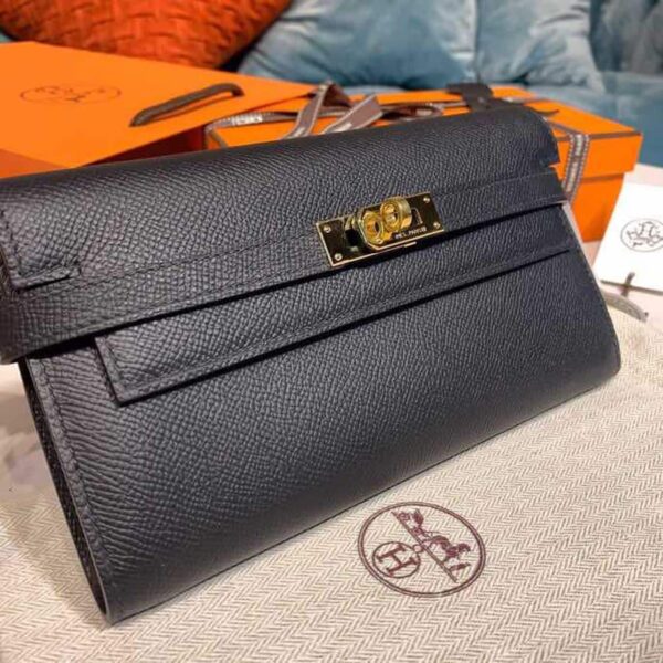 1:1 Replica Hermes Kelly Wallet To Go Woc Black With Gold Toned Hardware Bag For Women 8.2in/21cm