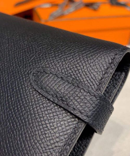 1:1 Replica Hermes Kelly Wallet To Go Woc Black With Gold Toned Hardware Bag For Women 8.2in/21cm
