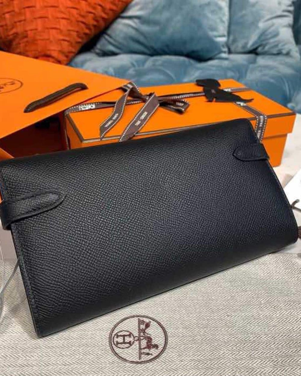 1:1 Replica Hermes Kelly Wallet To Go Woc Black With Gold Toned Hardware Bag For Women 8.2in/21cm