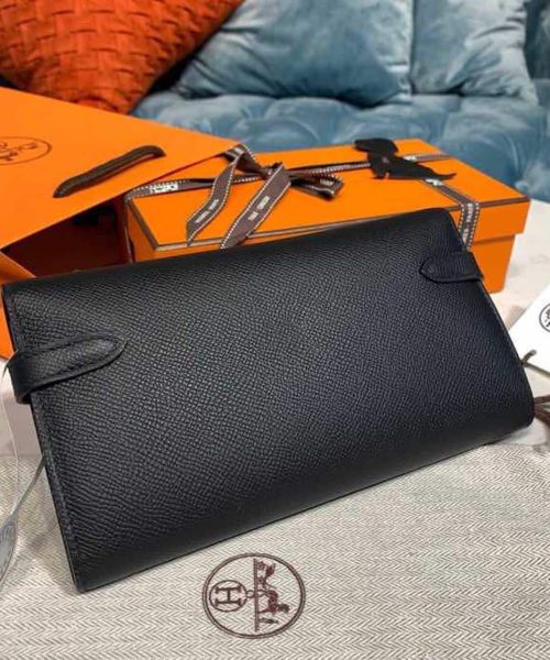 1:1 Replica Hermes Kelly Wallet To Go Woc Black With Gold Toned Hardware Bag For Women 8.2in/21cm