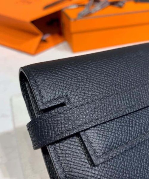 1:1 Replica Hermes Kelly Wallet To Go Woc Black With Gold Toned Hardware Bag For Women 8.2in/21cm