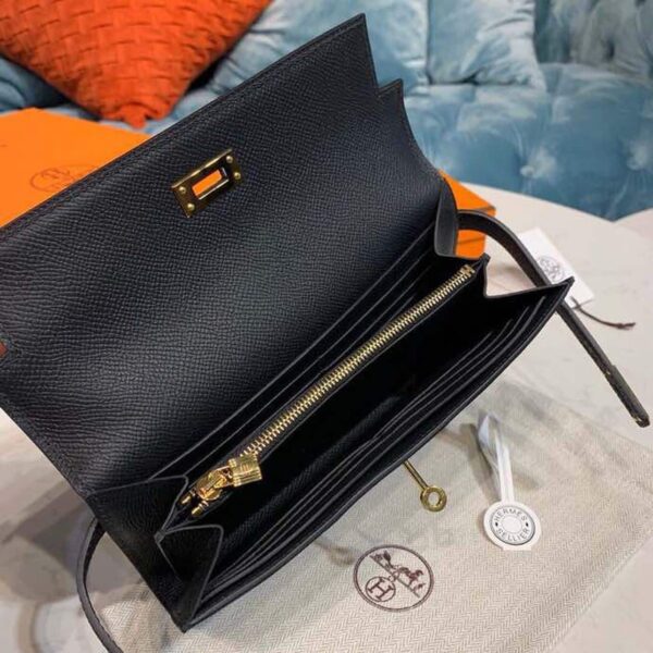 1:1 Replica Hermes Kelly Wallet To Go Woc Black With Gold Toned Hardware Bag For Women 8.2in/21cm
