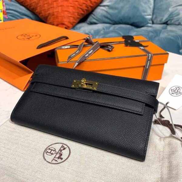 1:1 Replica Hermes Kelly Wallet To Go Woc Black With Gold Toned Hardware Bag For Women 8.2in/21cm