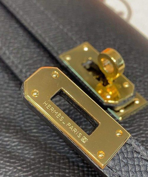1:1 Replica Hermes Kelly Wallet To Go Woc Black With Gold Toned Hardware Bag For Women 8.2in/21cm