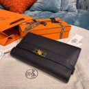 1:1 Replica Hermes Kelly Wallet To Go Woc Black With Gold Toned Hardware Bag For Women 8.2in/21cm