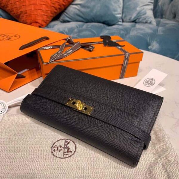 1:1 Replica Hermes Kelly Wallet To Go Woc Black With Gold Toned Hardware Bag For Women 8.2in/21cm