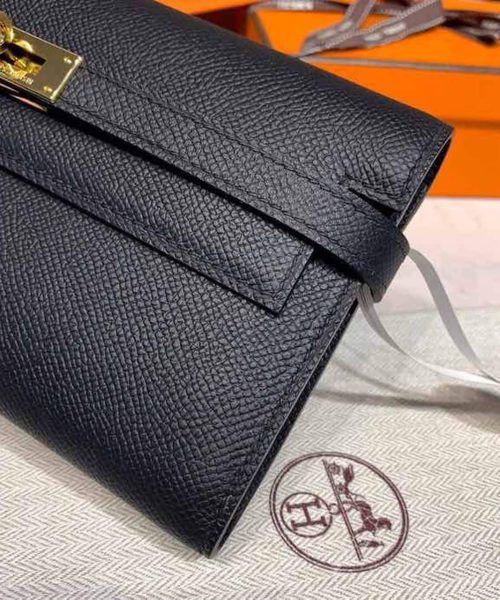 1:1 Replica Hermes Kelly Wallet To Go Woc Black With Gold Toned Hardware Bag For Women 8.2in/21cm