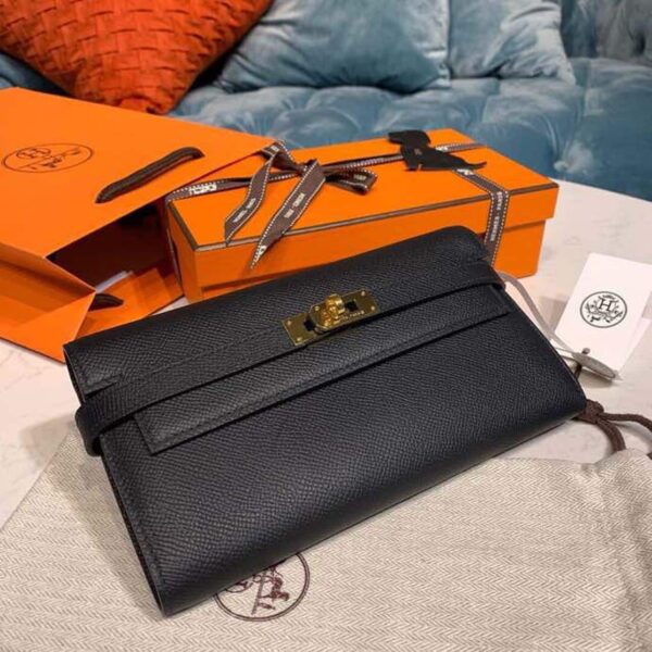 1:1 Replica Hermes Kelly Wallet To Go Woc Black With Gold Toned Hardware Bag For Women 8.2in/21cm