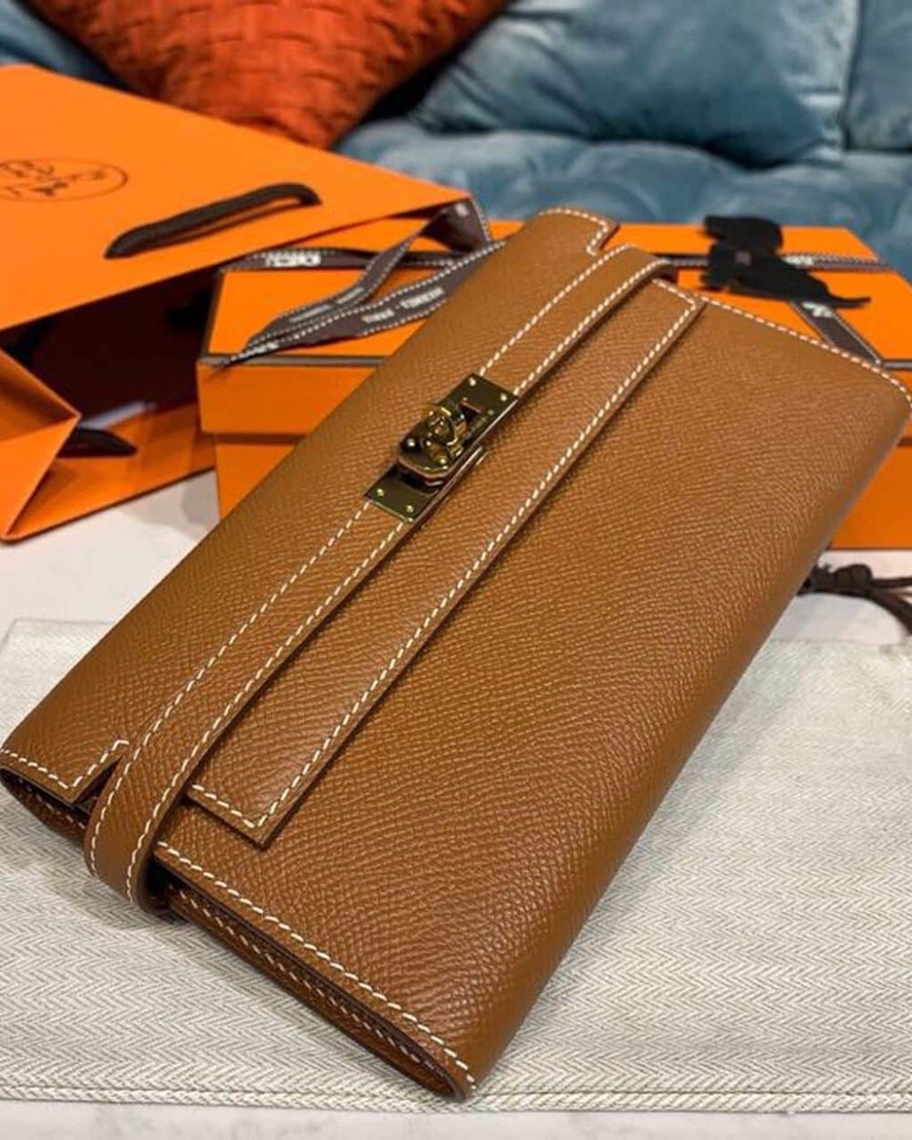 1:1 Replica Hermes Kelly Wallet To Go Woc Brown With Gold Toned Hardware Bag For Women 8.2in/21cm