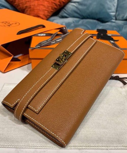 1:1 Replica Hermes Kelly Wallet To Go Woc Brown With Gold Toned Hardware Bag For Women 8.2in/21cm