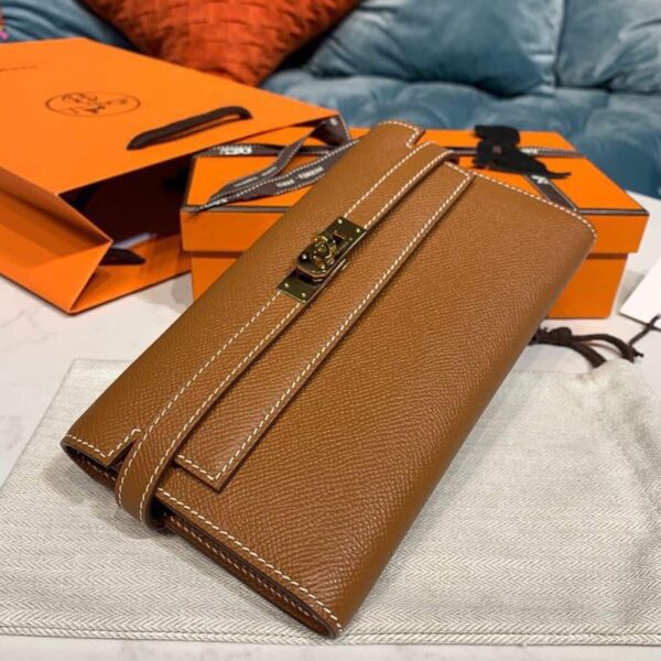 1:1 Replica Hermes Kelly Wallet To Go Woc Brown With Gold Toned Hardware Bag For Women 8.2in/21cm