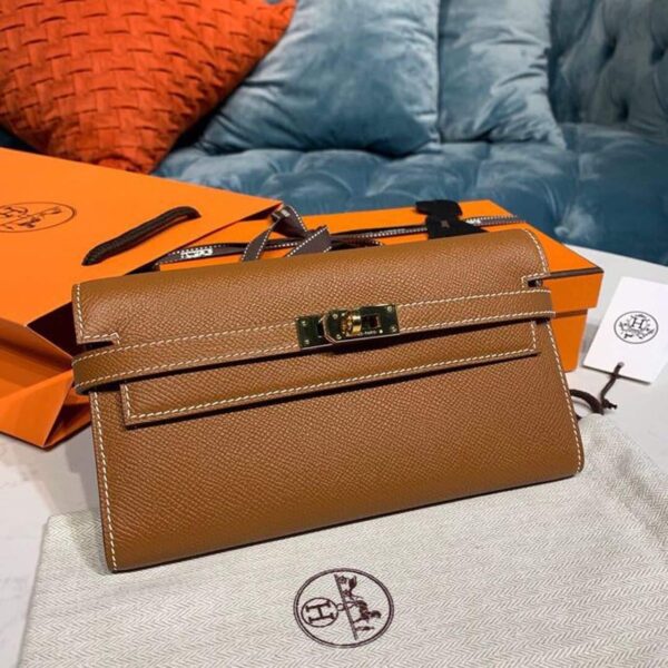 1:1 Replica Hermes Kelly Wallet To Go Woc Brown With Gold Toned Hardware Bag For Women 8.2in/21cm
