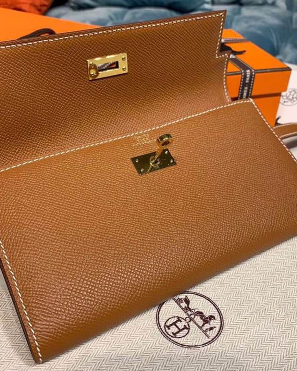 1:1 Replica Hermes Kelly Wallet To Go Woc Brown With Gold Toned Hardware Bag For Women 8.2in/21cm