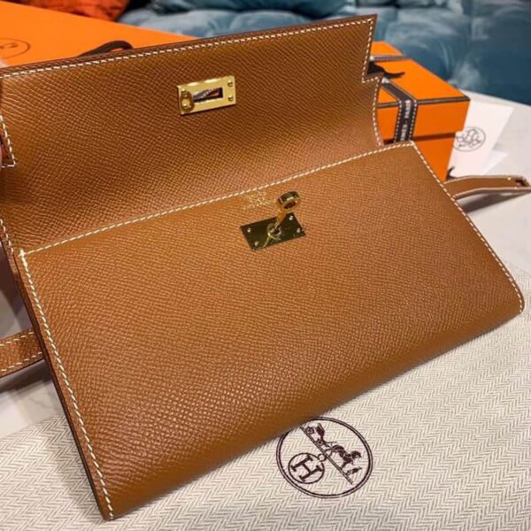 1:1 Replica Hermes Kelly Wallet To Go Woc Brown With Gold Toned Hardware Bag For Women 8.2in/21cm