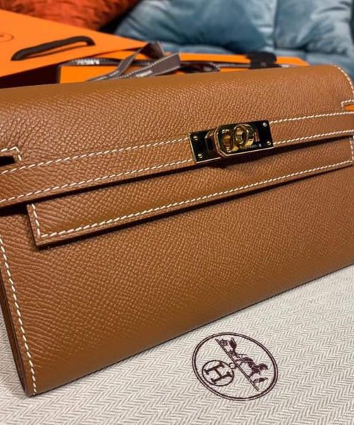 1:1 Replica Hermes Kelly Wallet To Go Woc Brown With Gold Toned Hardware Bag For Women 8.2in/21cm